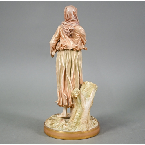 568 - A late Victorian Royal Worcester gilded figure of a woman beating a small drum, impressed signature ... 