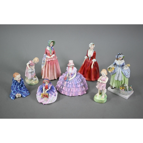 569 - Nine Royal Doulton china figures - 'Chloe' HN1479, 'Gillian' HN1670, 'This Little Pig' HN1794, 'Spri... 