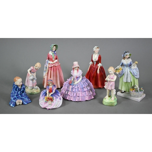 569 - Nine Royal Doulton china figures - 'Chloe' HN1479, 'Gillian' HN1670, 'This Little Pig' HN1794, 'Spri... 