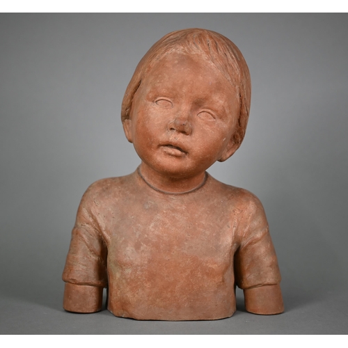 579 - A terracotta bust portrait of a young child, unsigned, 31 cm (late 20th century school)