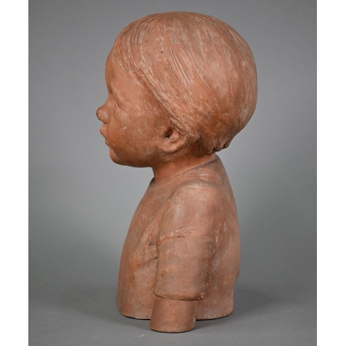 579 - A terracotta bust portrait of a young child, unsigned, 31 cm (late 20th century school)