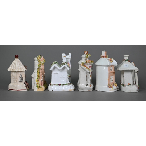 607 - Seven 19th century pottery cottage pastille-burners, to/w five similar ornaments and another dated 1... 