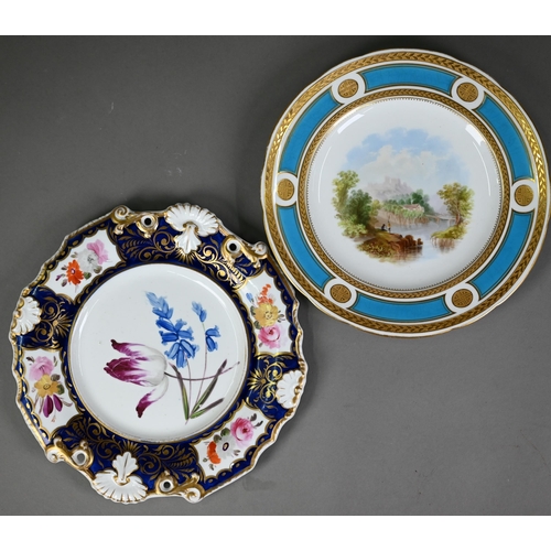 609 - A Victorian Minton china wall-plate painted with 'A View in The Vale of Llangollen' (title on revers... 