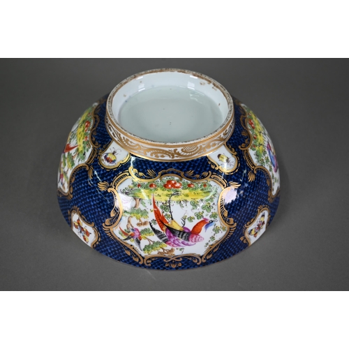 612 - A 19th century Continental porcelain punch-bowl in the manner of the 18th century Worcester factory,... 