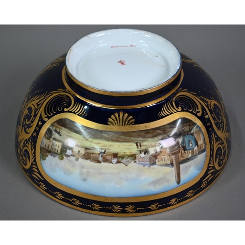 613 - A Samson of Paris porcelain punch-bowl in the 18th century Derby manner, the blue and gilt ground wi... 