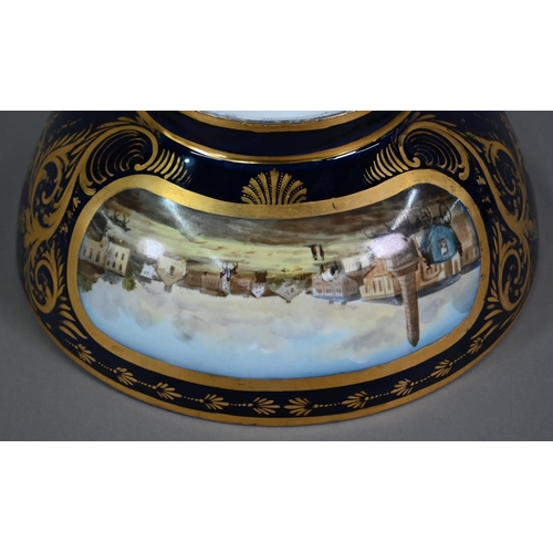 613 - A Samson of Paris porcelain punch-bowl in the 18th century Derby manner, the blue and gilt ground wi... 