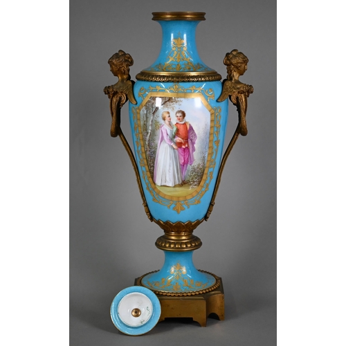 623 - A large 19th century French porcelain vase and cover in the Sevres manner, the reserves painted with... 