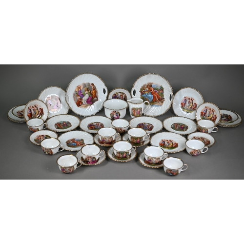 628 - An early 20th century Continental tea service, printed with Nicolas Poussin's 'Et in Arcadia Ego' an... 