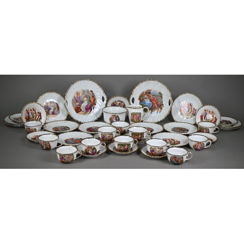 628 - An early 20th century Continental tea service, printed with Nicolas Poussin's 'Et in Arcadia Ego' an... 