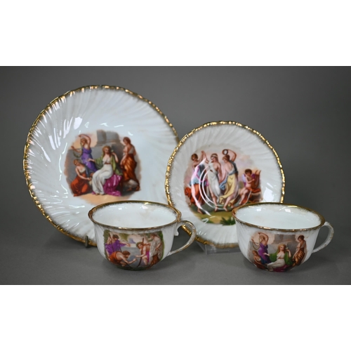 628 - An early 20th century Continental tea service, printed with Nicolas Poussin's 'Et in Arcadia Ego' an... 