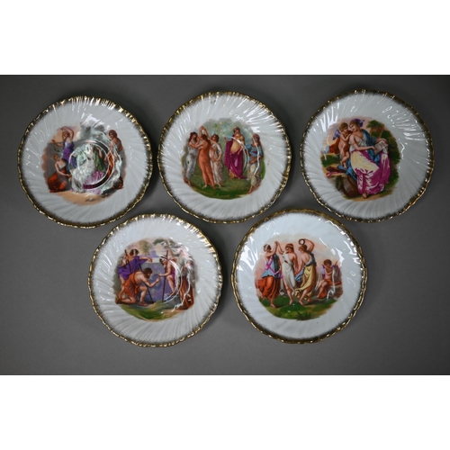 628 - An early 20th century Continental tea service, printed with Nicolas Poussin's 'Et in Arcadia Ego' an... 