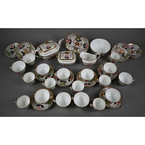 637 - An early 19th century Swansea china part tea service, painted and gilded with floral design, compris... 