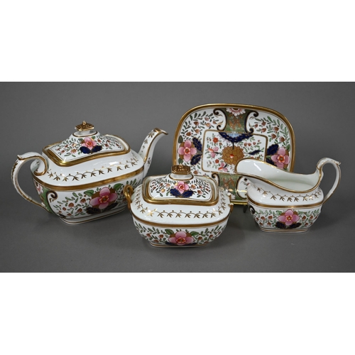 637 - An early 19th century Swansea china part tea service, painted and gilded with floral design, compris... 