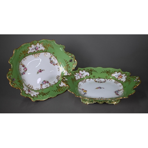 638 - A Victorian Staffordshire china fruit service, printed and painted with floral garlands, with apple-... 
