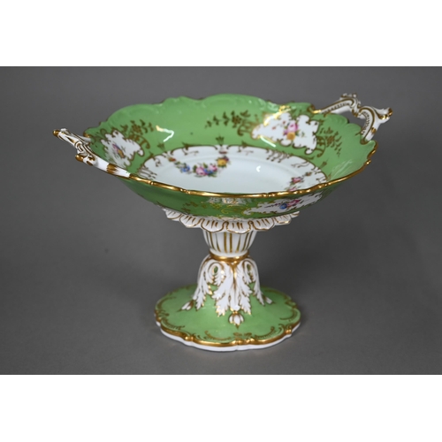 638 - A Victorian Staffordshire china fruit service, printed and painted with floral garlands, with apple-... 