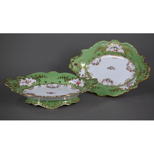 638 - A Victorian Staffordshire china fruit service, printed and painted with floral garlands, with apple-... 