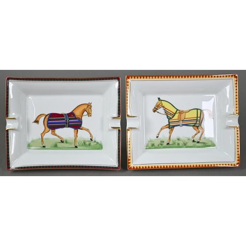 650 - Two Hermes of Paris china ashtrays, printed with racehorses