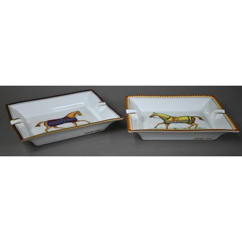 650 - Two Hermes of Paris china ashtrays, printed with racehorses