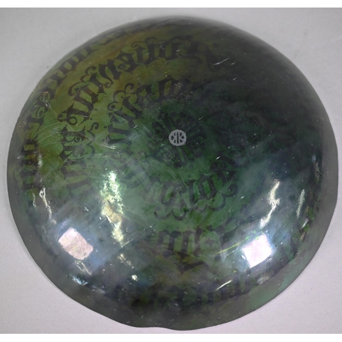 652 - A glass simulated tortoiseshell bowl, decorated with gilded 'Lord's Prayer' in Gothic Latin script, ... 