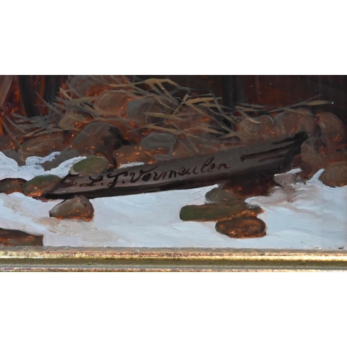 680 - Dutch school - A pair of winter street views, oil on board, 38 x 32 cm (2)