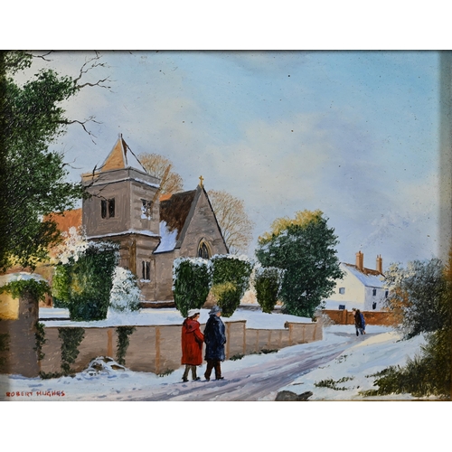 686 - Robert Hughes (1934-2010) - 'Holy Trinity Church Easton Royal', miniature oil on board, signed lower... 