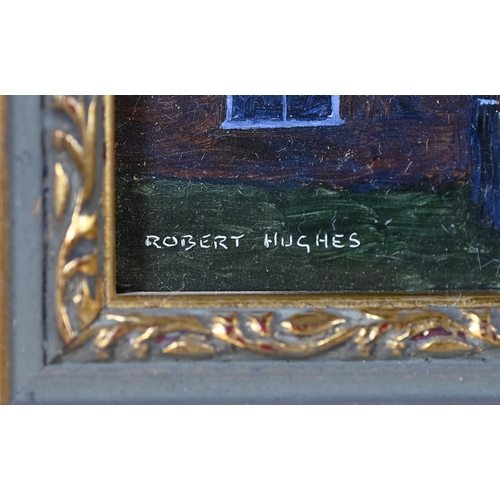 687 - Robert Hughes (1934-2010) - 'Winter sunset Milton Lilbourne', miniature oil on board, signed lower l... 