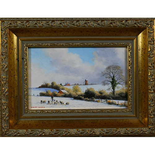 688 - Robert Hughes (1934-2010) - 'Wilton Windmill', miniature oil on board, signed lower left, 8.5 x 14 c... 