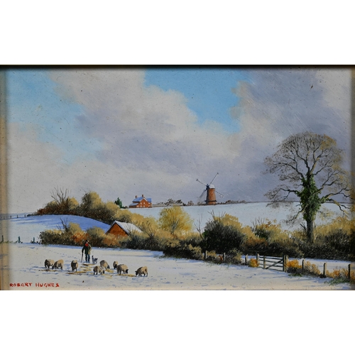 688 - Robert Hughes (1934-2010) - 'Wilton Windmill', miniature oil on board, signed lower left, 8.5 x 14 c... 