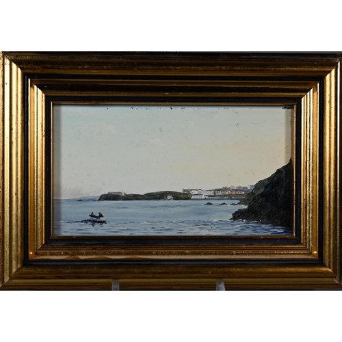 693 - Robert Hughes (1934-2010) - 'Fishing off Tenby', miniature oil on board, 5.5 x 9.5 cm