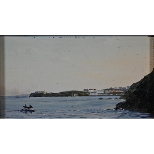 693 - Robert Hughes (1934-2010) - 'Fishing off Tenby', miniature oil on board, 5.5 x 9.5 cm