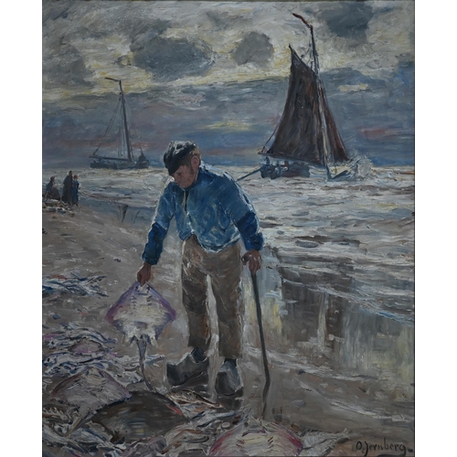 Olof Jernberg (1855-1935) - 'Fische am Meer', fisherman, oil on canvas, signed lower right, 80 x 65 cm