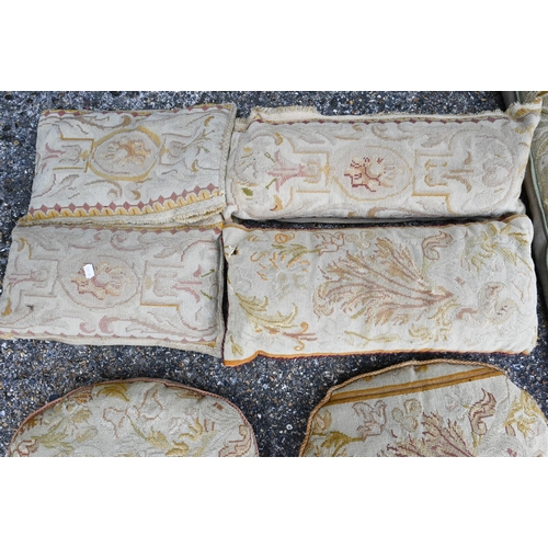 843 - Seven assorted antique Aubusson faced cushions (7)