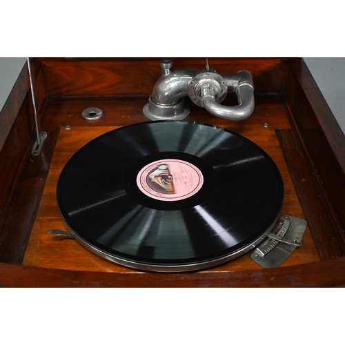 866 - A vintage walnut cased Paragon gramophone, early 20th century c/w a quantity of discs