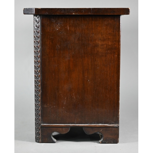 877 - An miniature mahogany serpentine chest of four long graduated drawers, in the Chippendale style with... 