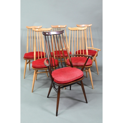 881 - A set of six mid-century Ercol Windsor 'Goldsmith' dining chairs (model 369) comprising one carver a... 