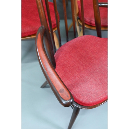 881 - A set of six mid-century Ercol Windsor 'Goldsmith' dining chairs (model 369) comprising one carver a... 