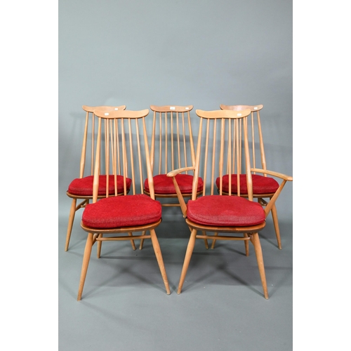 881 - A set of six mid-century Ercol Windsor 'Goldsmith' dining chairs (model 369) comprising one carver a... 