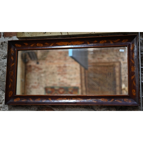 885 - An antique Dutch floral marquetry inlaid mirror, 37 cm x 74 cm