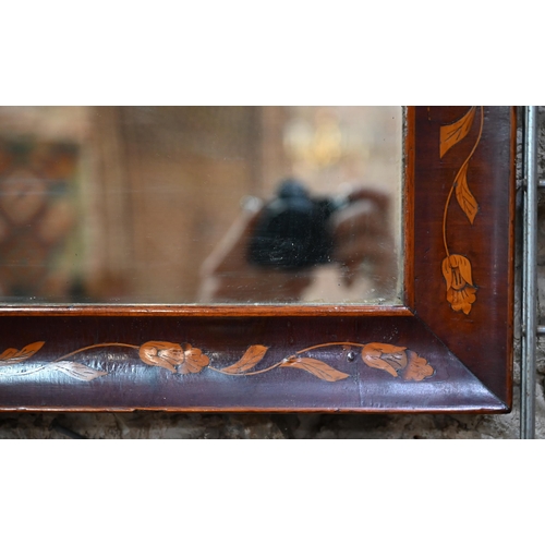 885 - An antique Dutch floral marquetry inlaid mirror, 37 cm x 74 cm