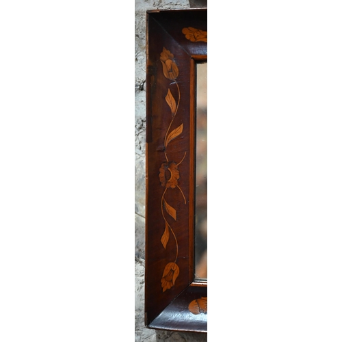 885 - An antique Dutch floral marquetry inlaid mirror, 37 cm x 74 cm