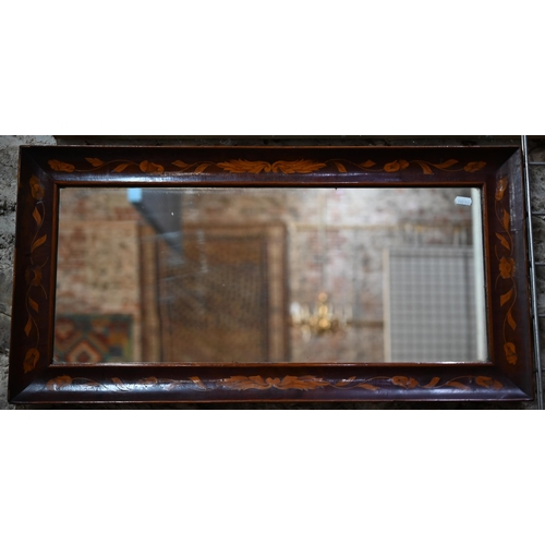 885 - An antique Dutch floral marquetry inlaid mirror, 37 cm x 74 cm