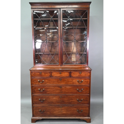 892 - George III mahogany secretaire bookcase, the associated astragal glazed upper part over a fitted sec... 