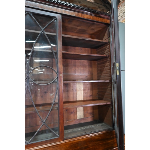 892 - George III mahogany secretaire bookcase, the associated astragal glazed upper part over a fitted sec... 