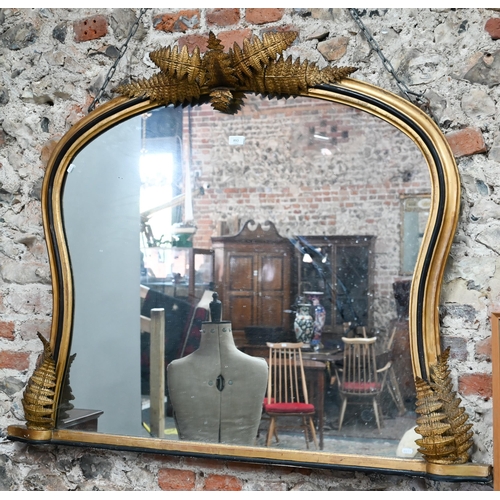 893 - A Victorian giltwood and composite over-mantel mirror with black and gilt frame and applied gilt lea... 