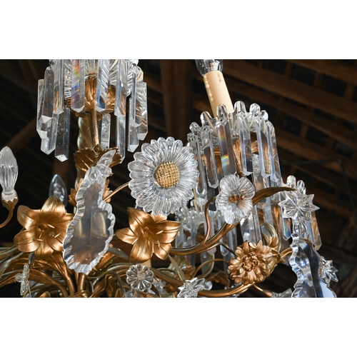 895 - A good French gilt metal and crystal glass adorned ten branch electrolier, suspended from a central ... 