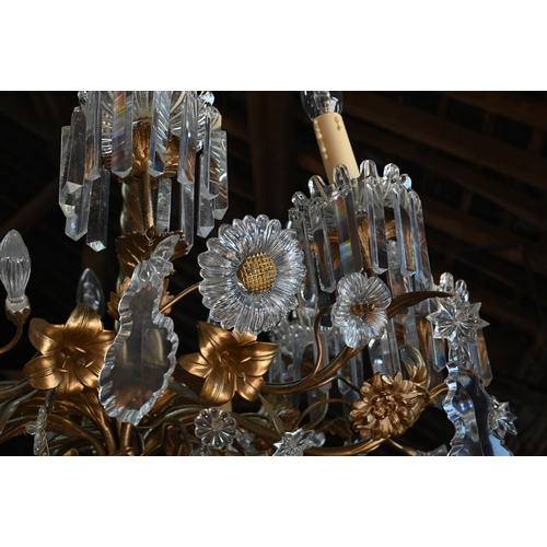 895 - A good French gilt metal and crystal glass adorned ten branch electrolier, suspended from a central ... 