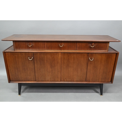 903 - E Gomme/G-Plan, a mid-century 'Librenza'  teak sideboard, raised on ebonised legs, 149 cm w x 46 cm ... 