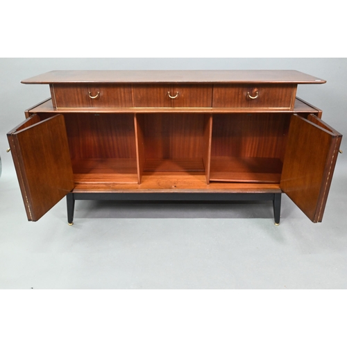 903 - E Gomme/G-Plan, a mid-century 'Librenza'  teak sideboard, raised on ebonised legs, 149 cm w x 46 cm ... 