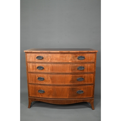 911 - A good quality Georgian style cross-banded mahogany bowfront chest of four long graduated drawers, w... 