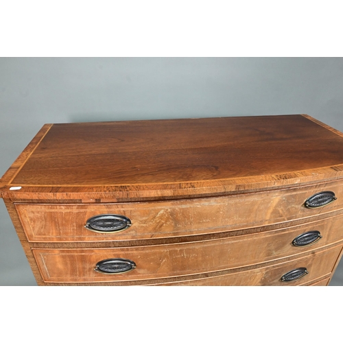 911 - A good quality Georgian style cross-banded mahogany bowfront chest of four long graduated drawers, w... 